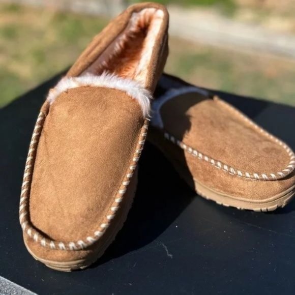 Mens Faux Fur Lined Slip On Moccasins - Picture 8 of 11
